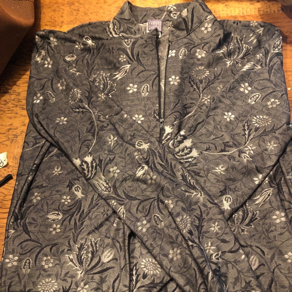 VTG 90s Hanky Panky Stretchy Gray Black Floral Long Sleeve Zip Up Casual Jacket